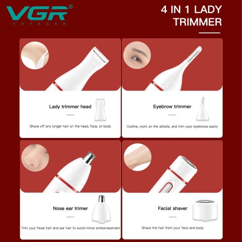 VGR V-725 Women 4 in1 shaving kit Eyebrows Trimmer Mini Electric Nose and Body Hair Trimmer Lady Epilator Shaver