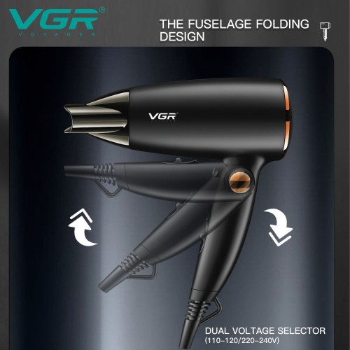 VGR V-439 Powerful Motor DC Mini Low Noise Professional Fast Dry Electric Travel Hair Blow Dryer with Foldable Handle