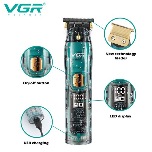 VGR V-961 IPX7 Waterproof Electric Hair Clipper Professional Barber Beard Trimmer Rechargeable Hair Trimmer for Men